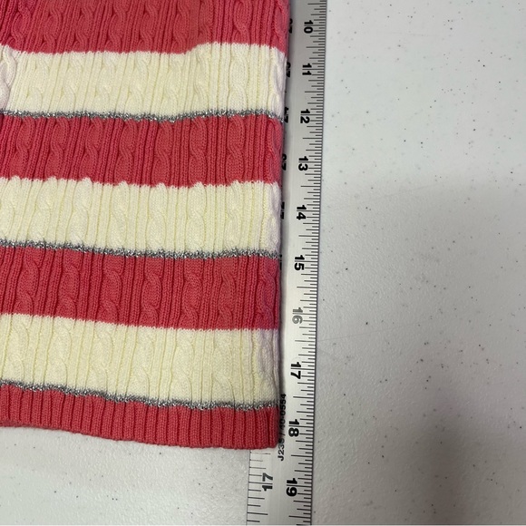 Tommy Hilfiger Pink, Off-white, and Silver Striped Cable Knit Sweater Large - Picture 9 of 12